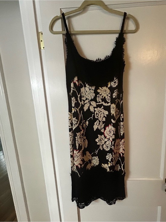 Diane Von Furstenberg Dresses & Skirts - Diane Von Furstenberg Black Floral Slip Dress with Cream and Red Accents
